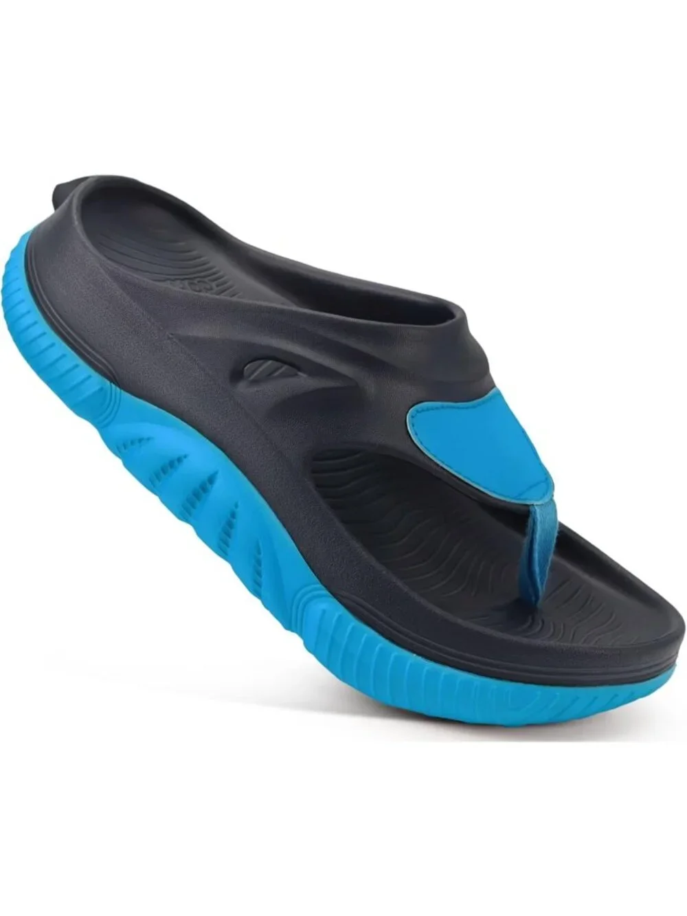 Men's Black Blue Orthopaedic Foot bed Flip Flops Fabric Toe Post Beach Sandals